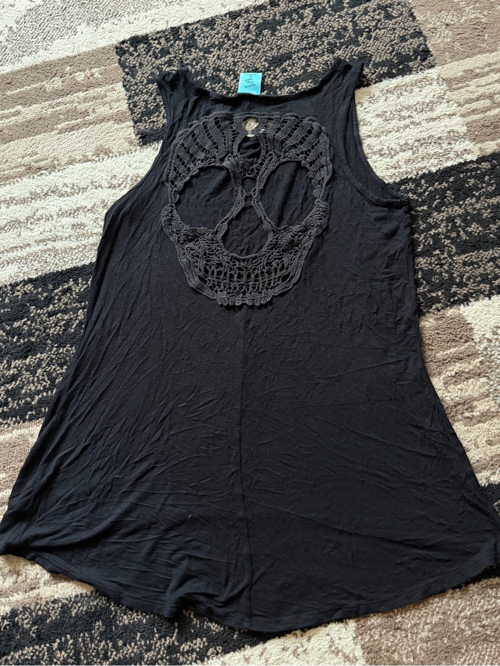 Women’s h.i.p. Black Crochet Skull Tank Top
